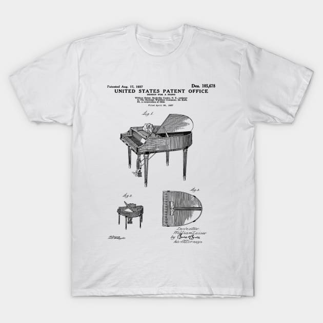 Wurlitzer Piano Patent Black T-Shirt by Luve